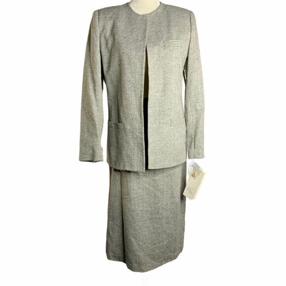 Vintage Linen Blazer Skirt Suit Set Size S Grey - Picture 4 of 10